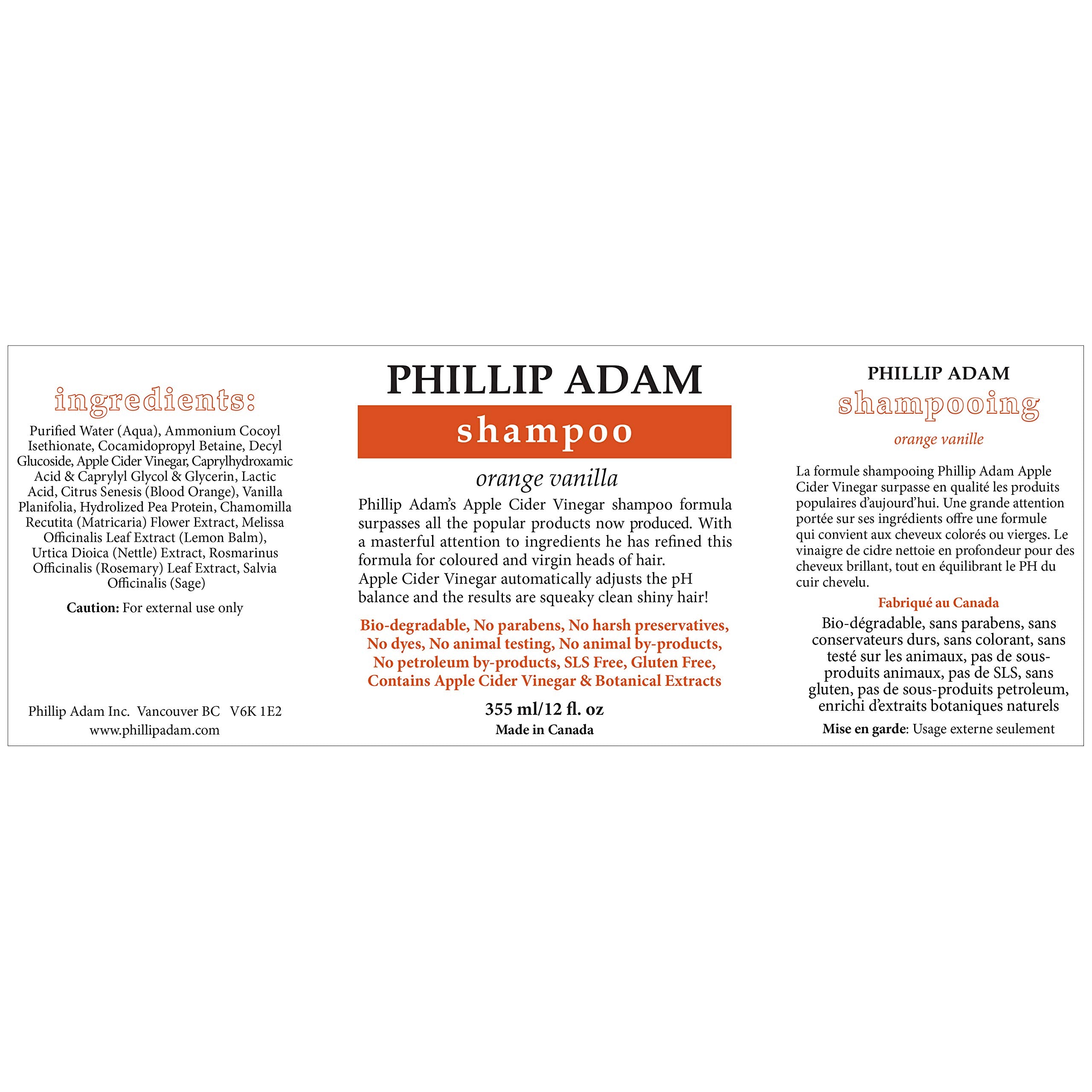 Phillip Adam label close-up highlighting apple cider vinegar ingredient benefits
