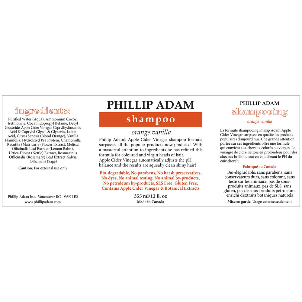Phillip Adam label close-up highlighting apple cider vinegar ingredient benefits