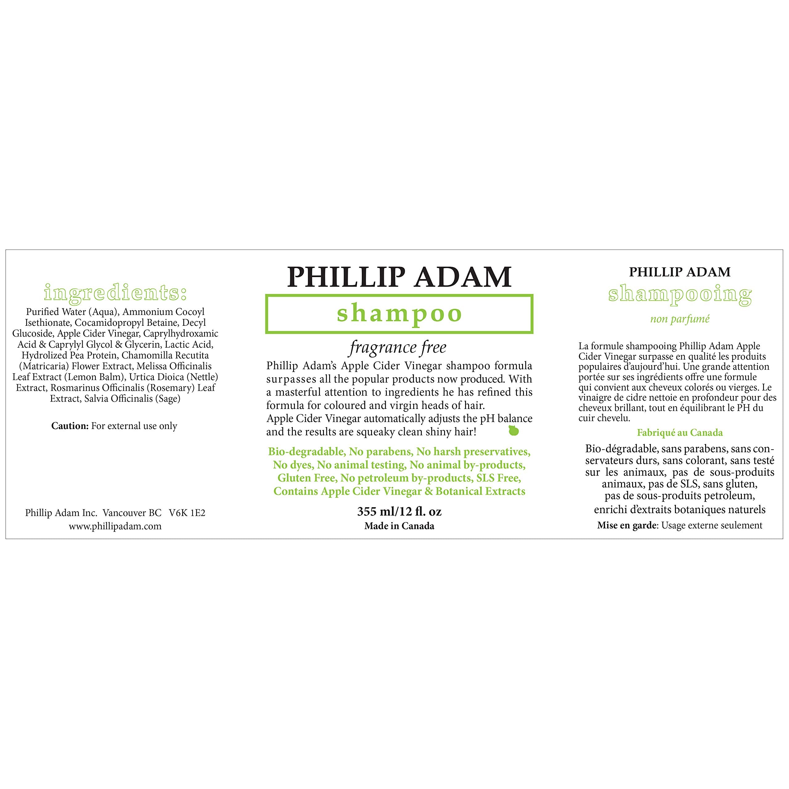Phillip Adam fragrance-free conditioner bottle highlighting smooth, frizz-free results.