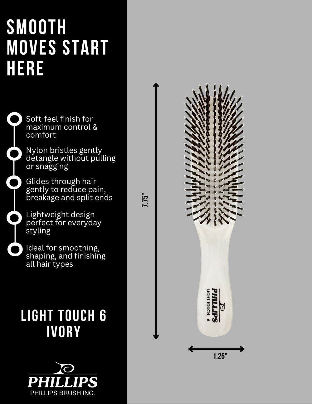 Phillips Brush Light Touch 6 scalp massage emphasizes stimulating bristles for a refreshed feel.