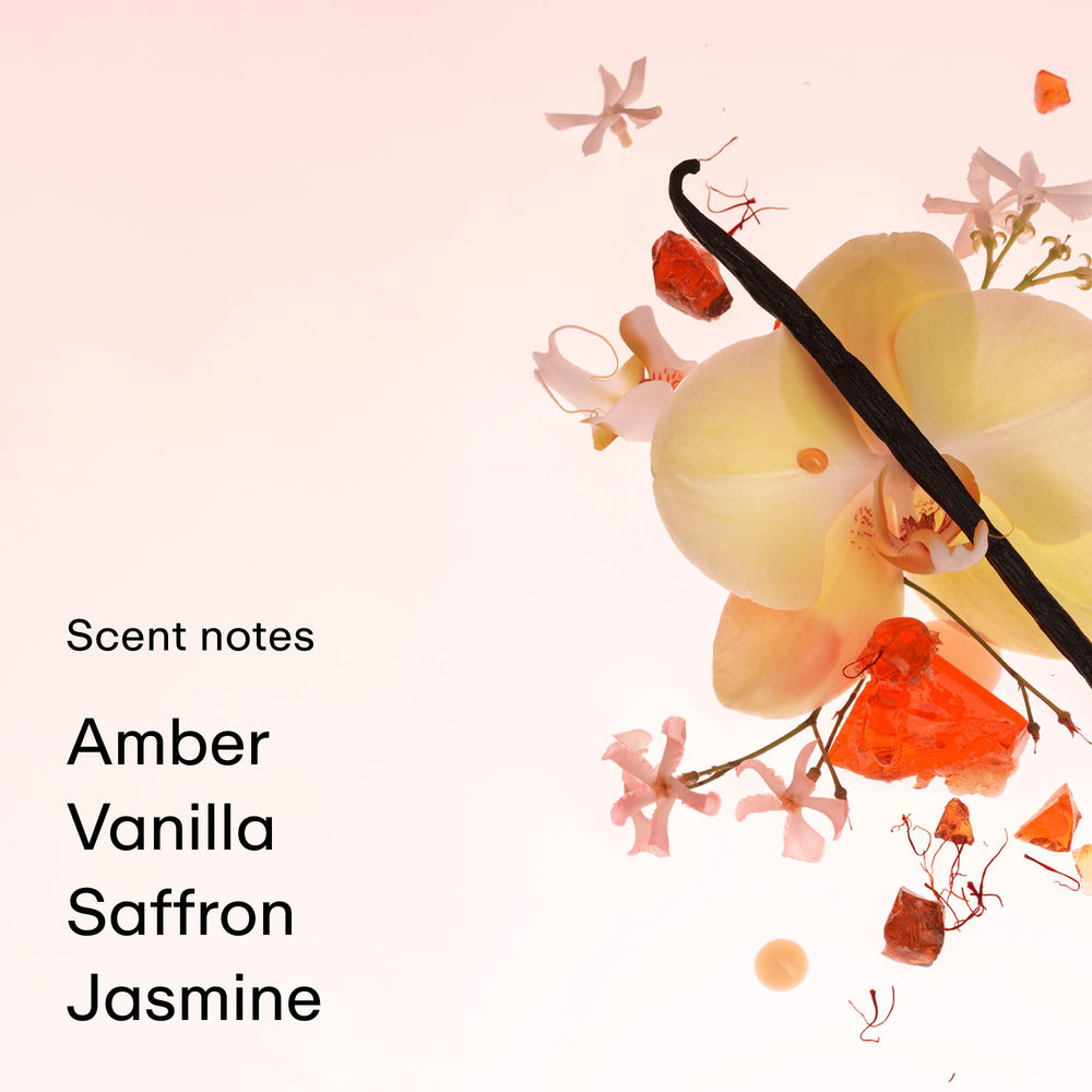 PHLUR Amber Haze close-up shows saffron and jasmine notes for mood.