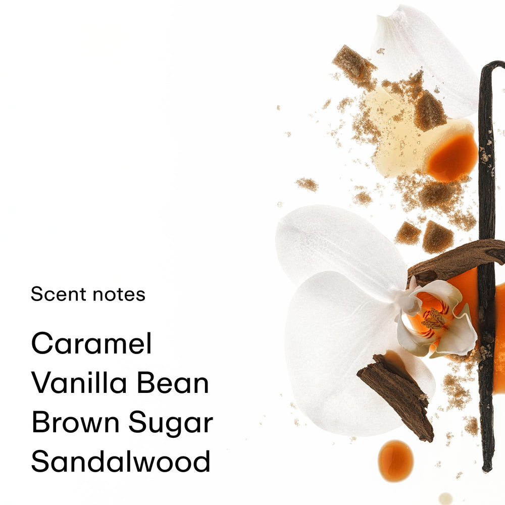 PHLUR Caramel Skin Body Mist brown-sugar base detail suggests warm, inviting scent for evenings