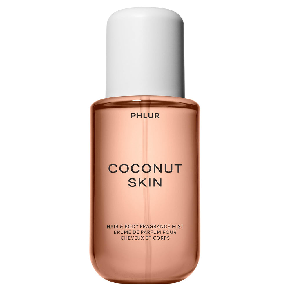 PHLUR Coconut Skin bottle front shows tropical packaging for daily wear.