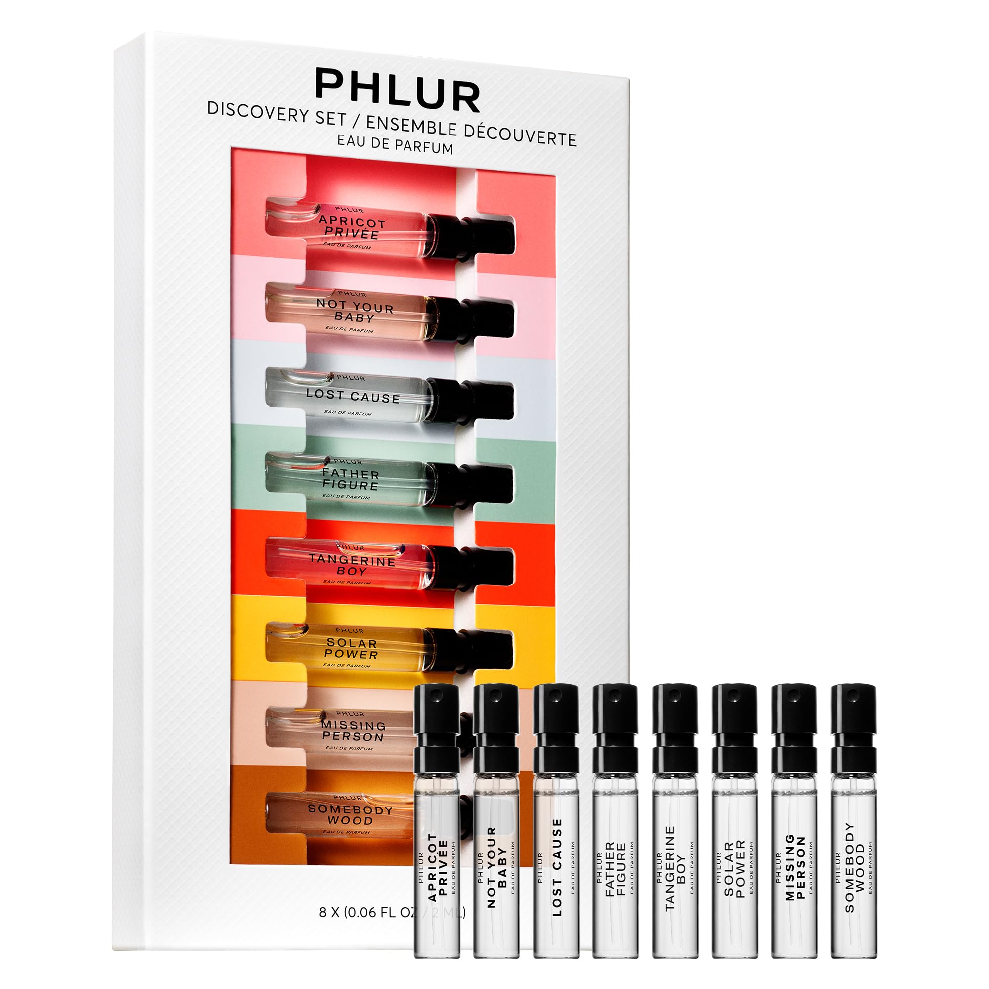 PHLUR Missing Person bottle within eight-sample discovery set for daily wear inspiration.