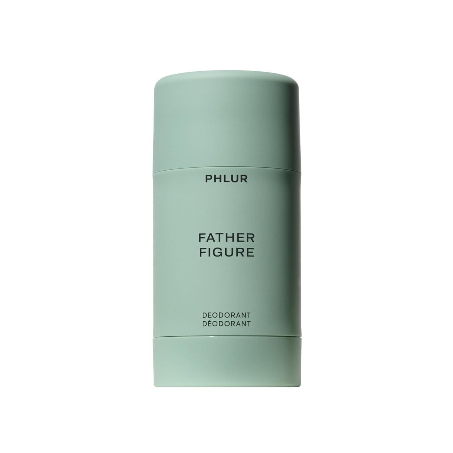 PHLUR Father Figure deodorant bottle closeup showing aluminum-free protection for daily use.
