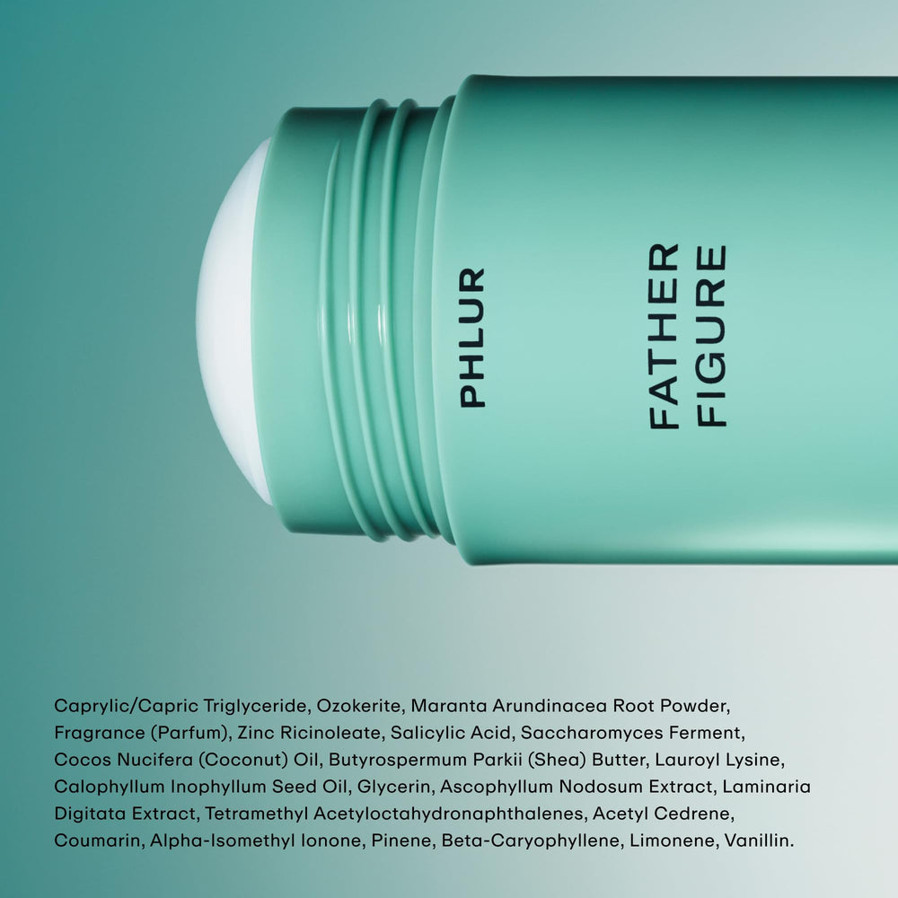 PHLUR Father Figure no-residue finish on skin for all-day confidence.