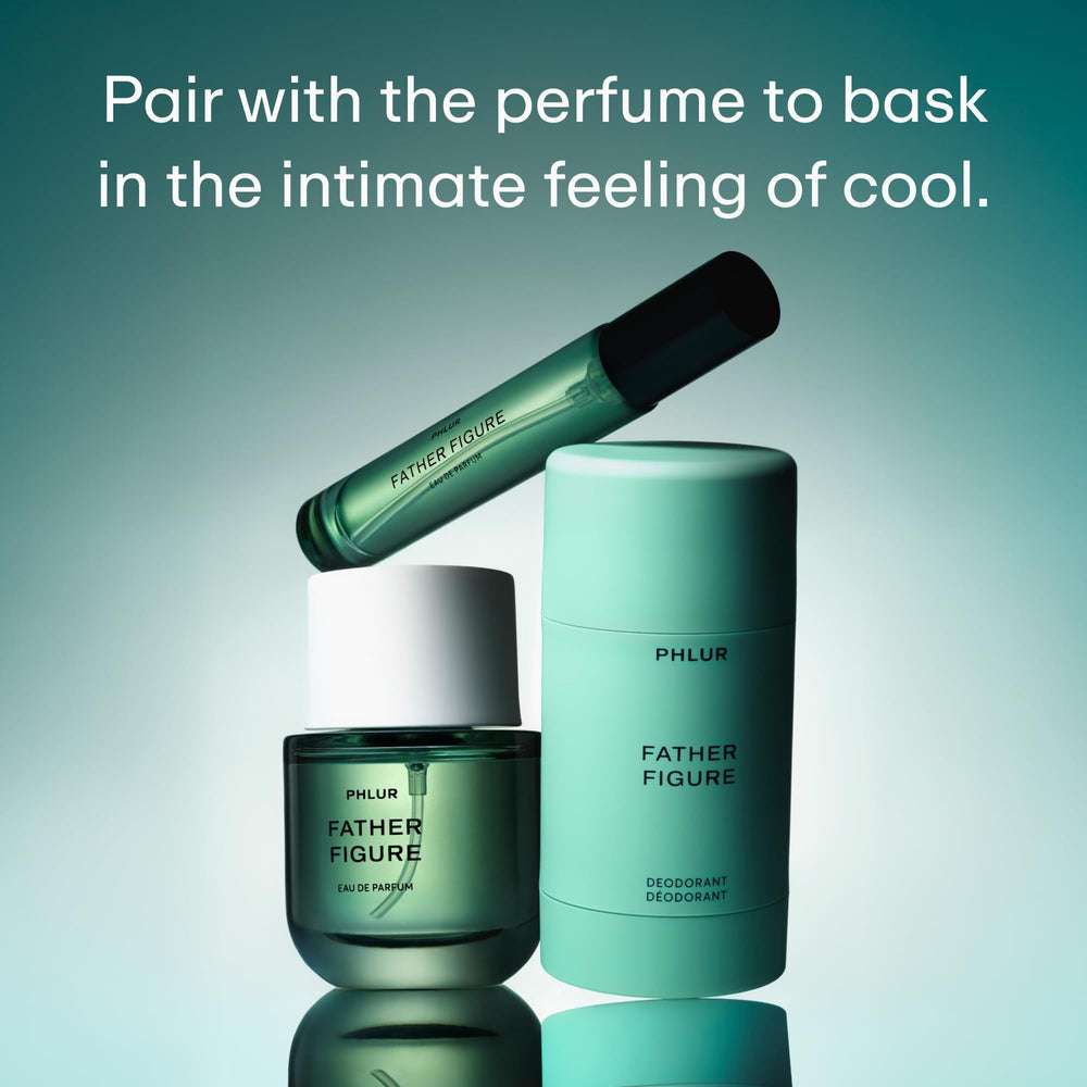 PHLUR Father Figure packaging front conveys clean, modern aluminum-free deodorant.