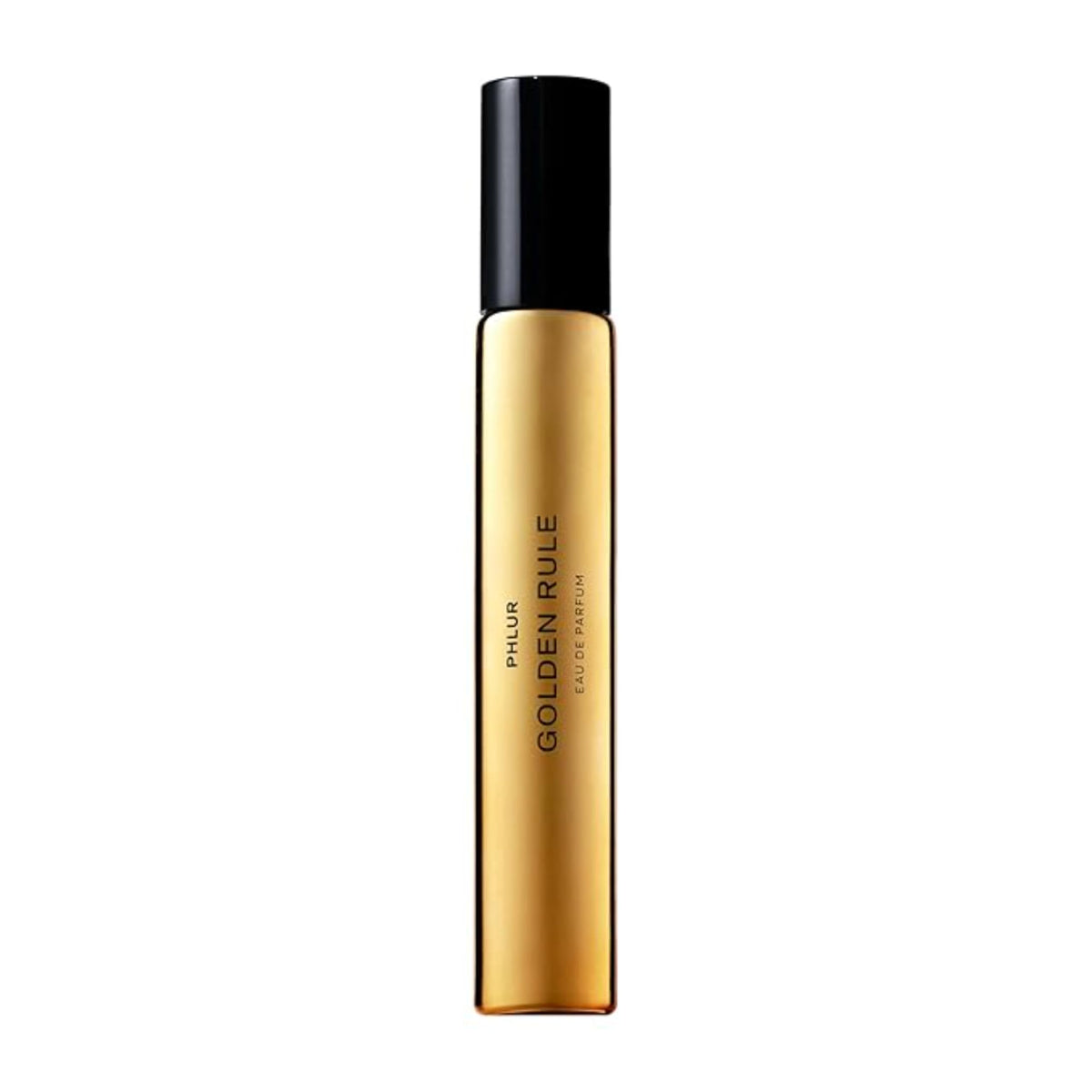 PHLUR Golden Rule bottle front, travel-ready design for on-the-go fragrance.
