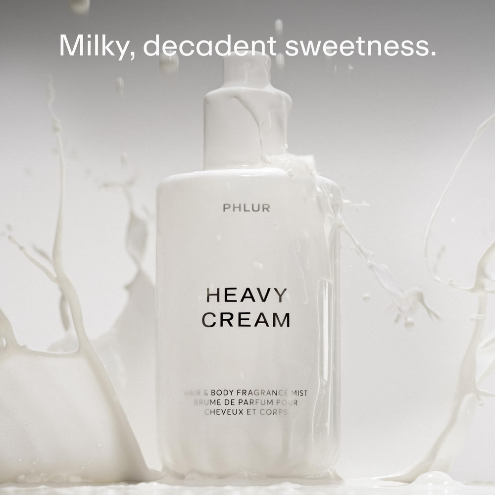 PHLUR Heavy Cream fragrance notes display top, heart, base for a gourmand aroma