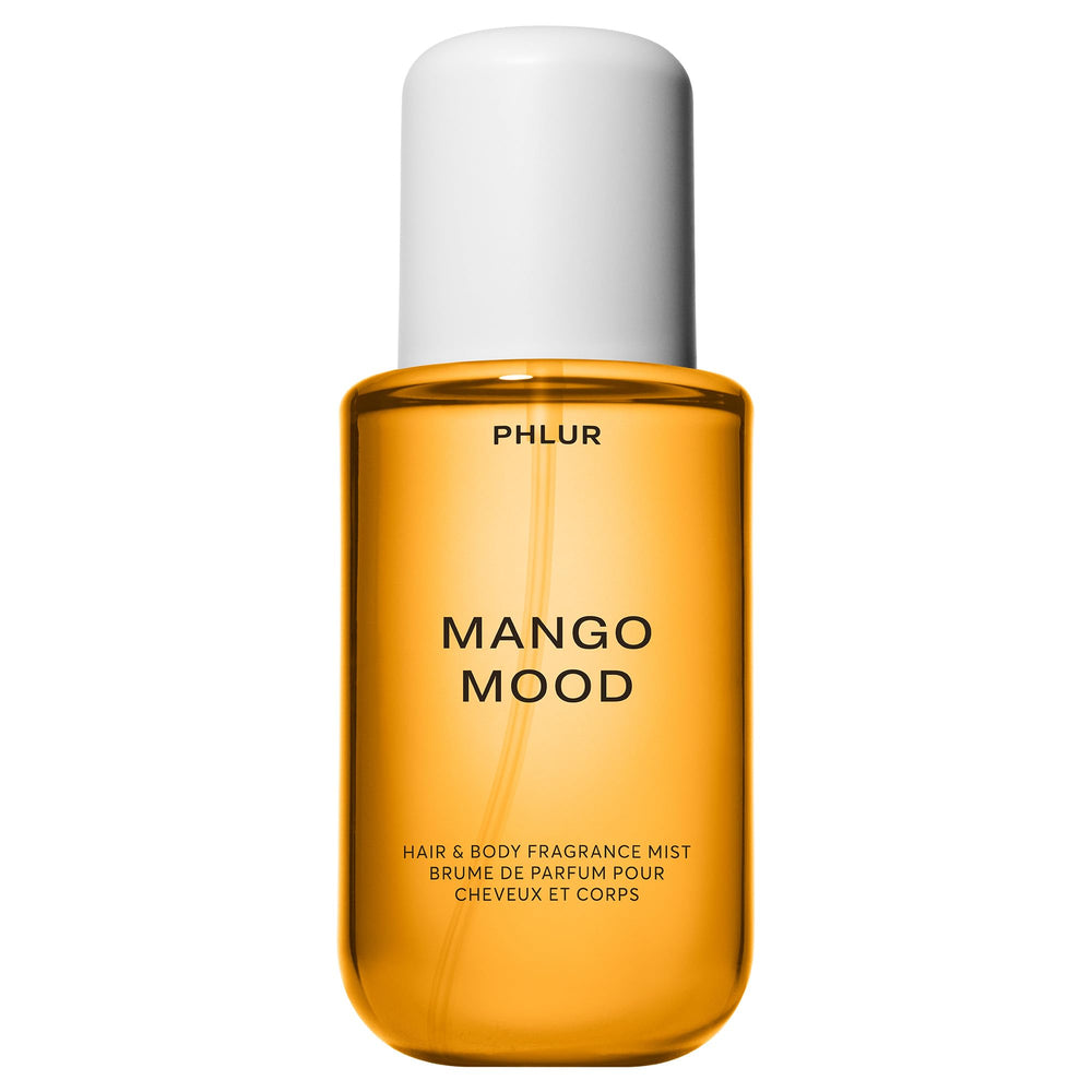 PHLUR Mango Mood bottle front view highlighting vibrant branding for a refreshing fragrance