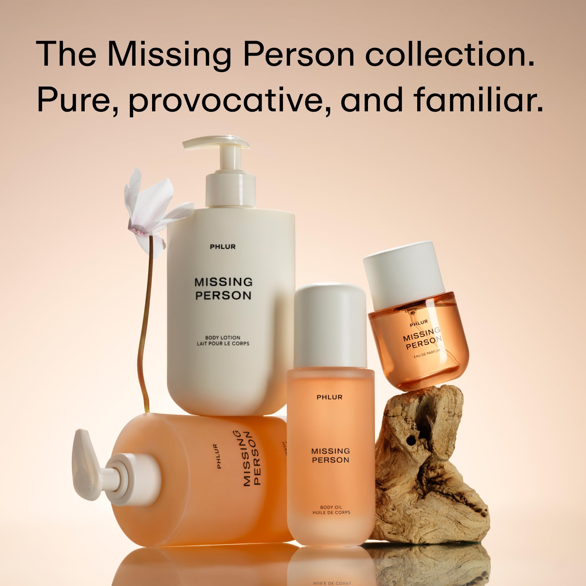 PHLUR Missing Person body oil floral scent supports fragrance layering.