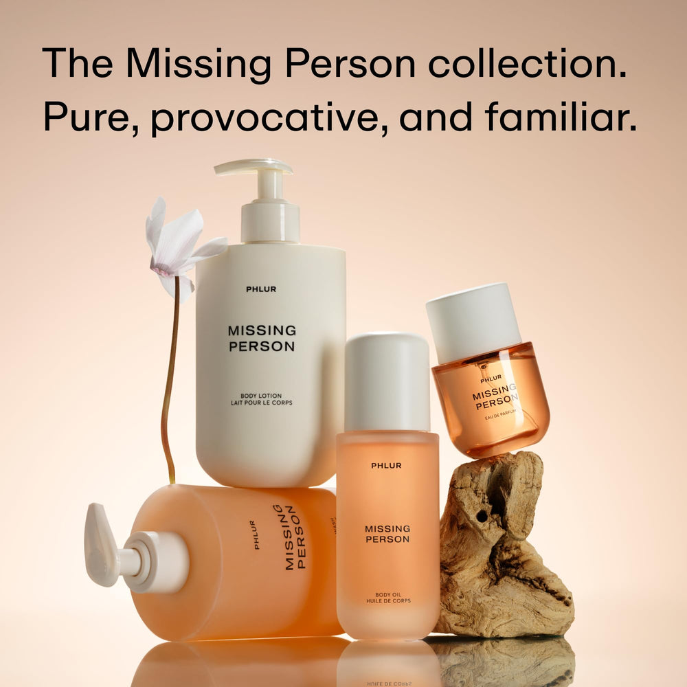 PHLUR Missing Person body oil floral scent supports fragrance layering.