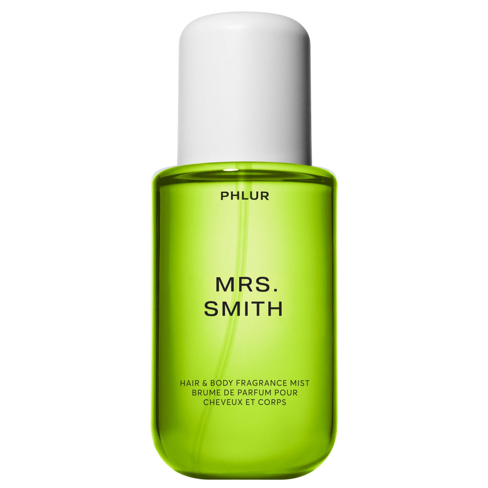 PHLUR Mrs. Smith bottle closeup showcasing crisp green apple scent for refreshment.