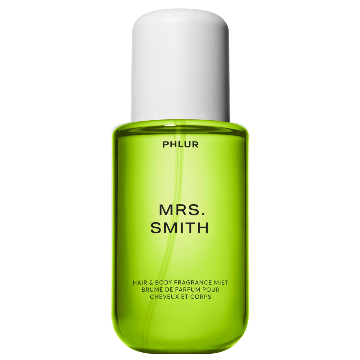 PHLUR Mrs. Smith bottle closeup showcasing crisp green apple scent for refreshment.