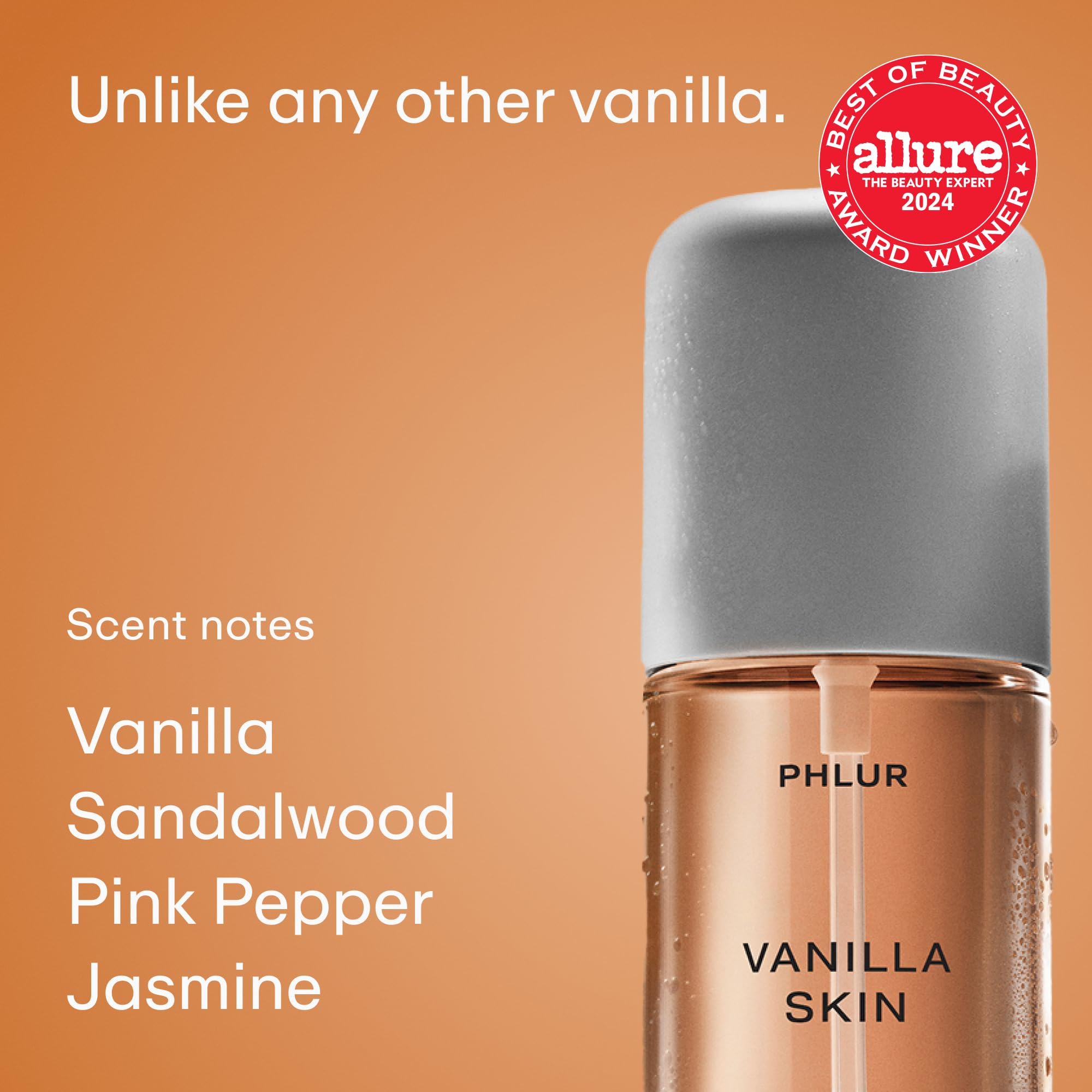 PHLUR Peach Skin bottle evokes sunlit freesia, sandalwood, and ripe peach.