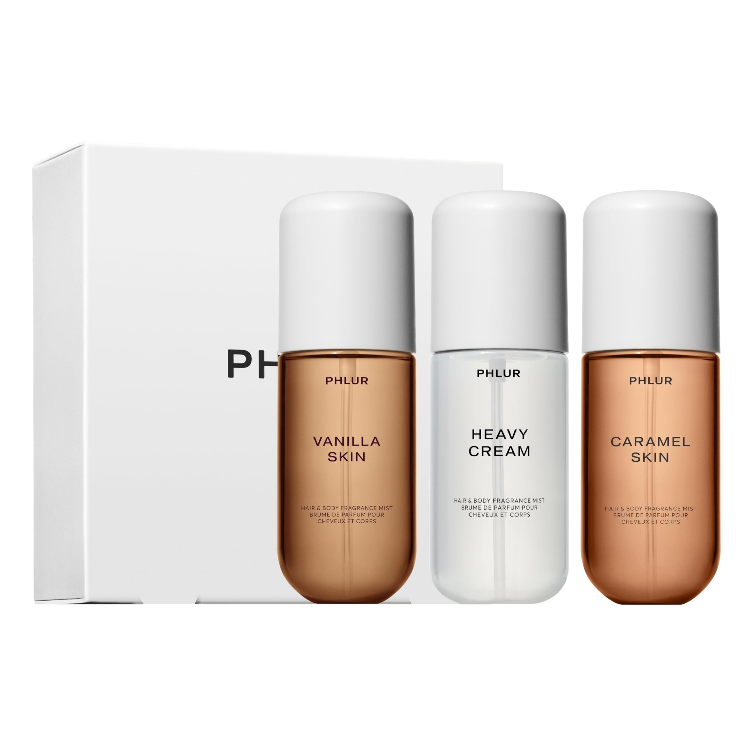 PHLUR Sweet Skin Trio Vanilla Skin bottle pour—warm gourmand notes.