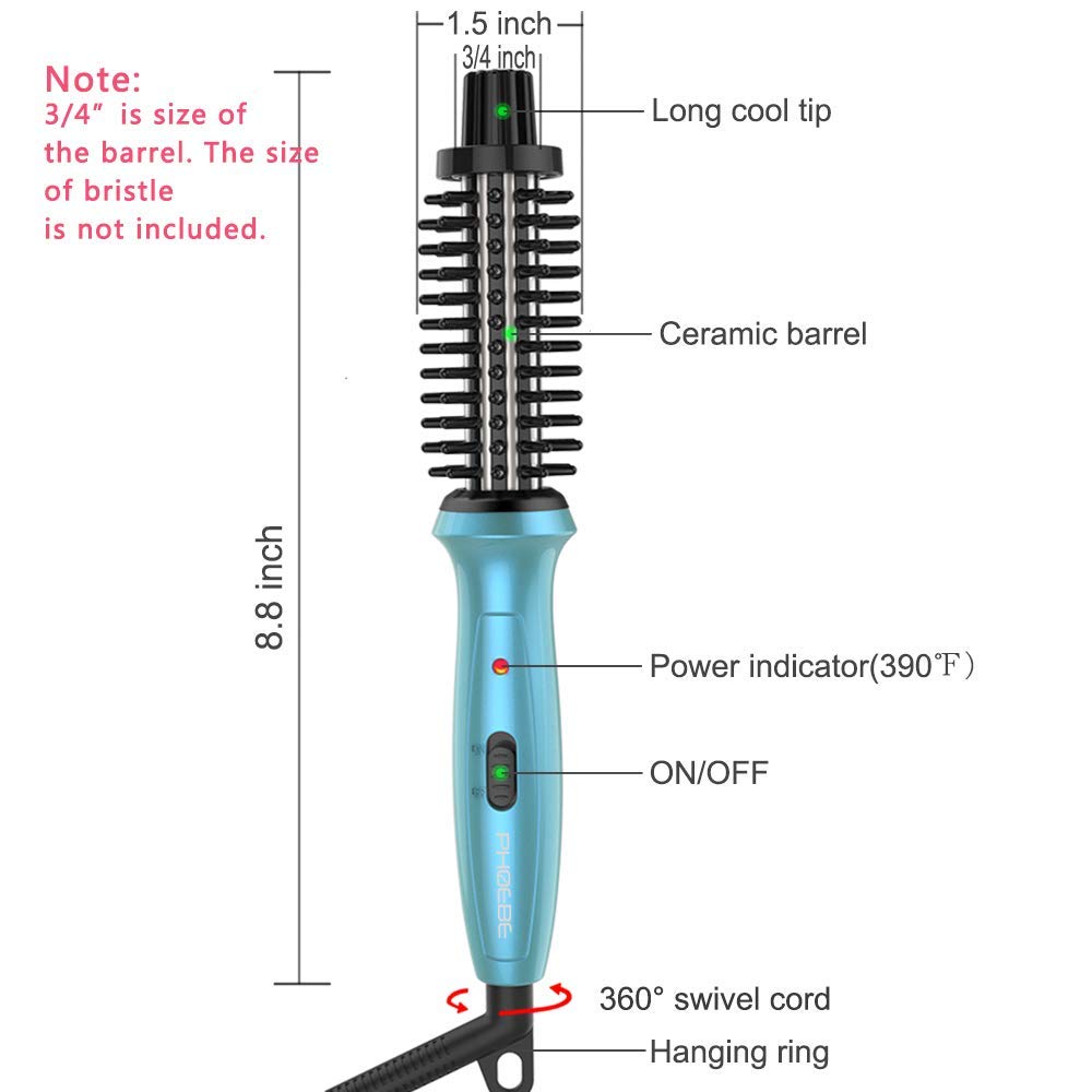 PHOEBE mini curling iron front view highlights quick heat-up for fast styling