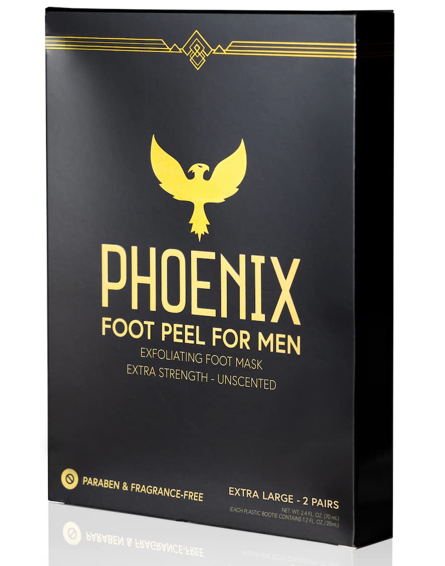 Phoenix Foot Peel for Men booties on desk for convenient at-home foot care.