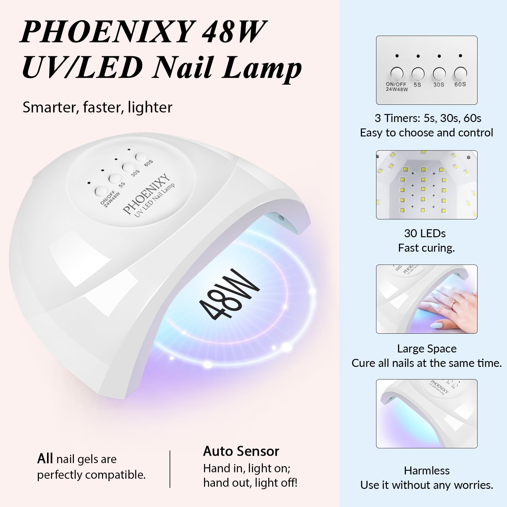 Phoenixy gel kit offers 108+ nail art effects with matte, glossy, glitter finishes.