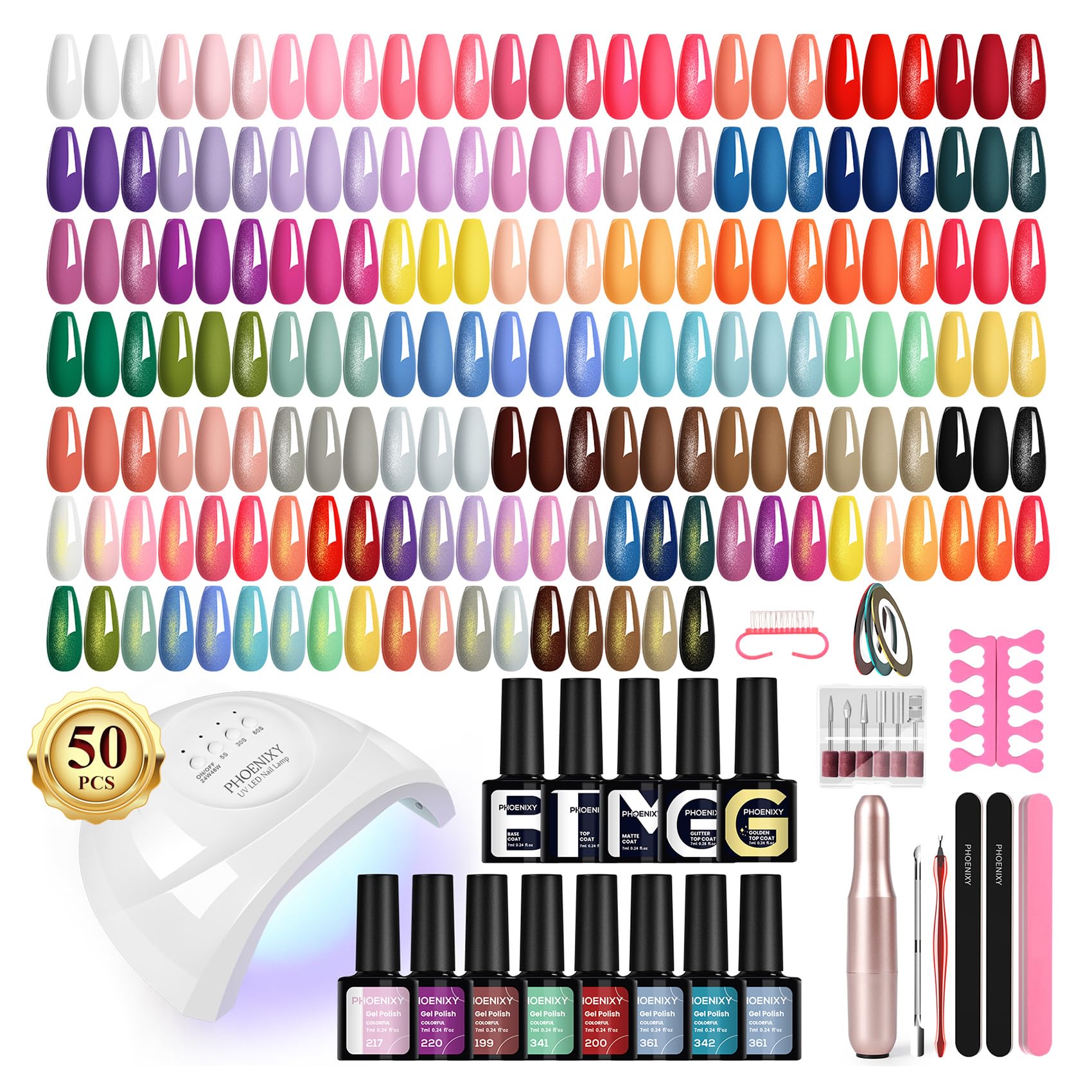 Phoenixy 63-pcs gel nail kit with UV light and drill for DIY salon-quality nails
