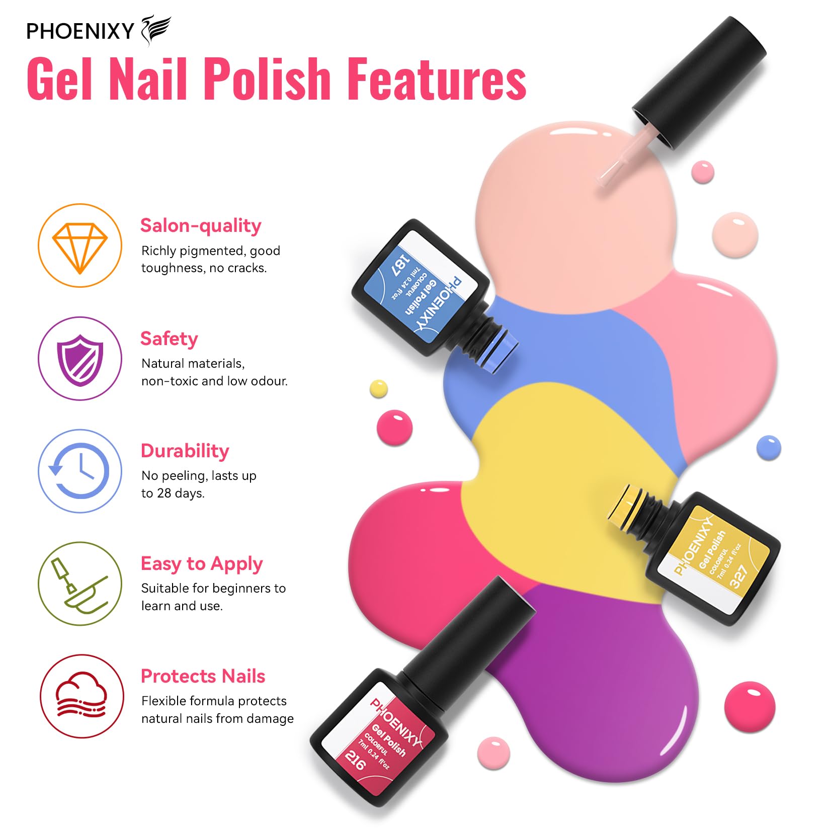 Phoenixy 35-color gel polish palette for versatile nail art and seasonal looks