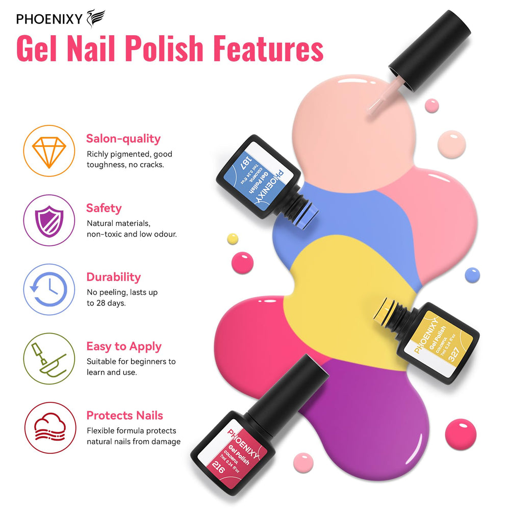 Phoenixy 35-color gel polish palette for versatile nail art and seasonal looks