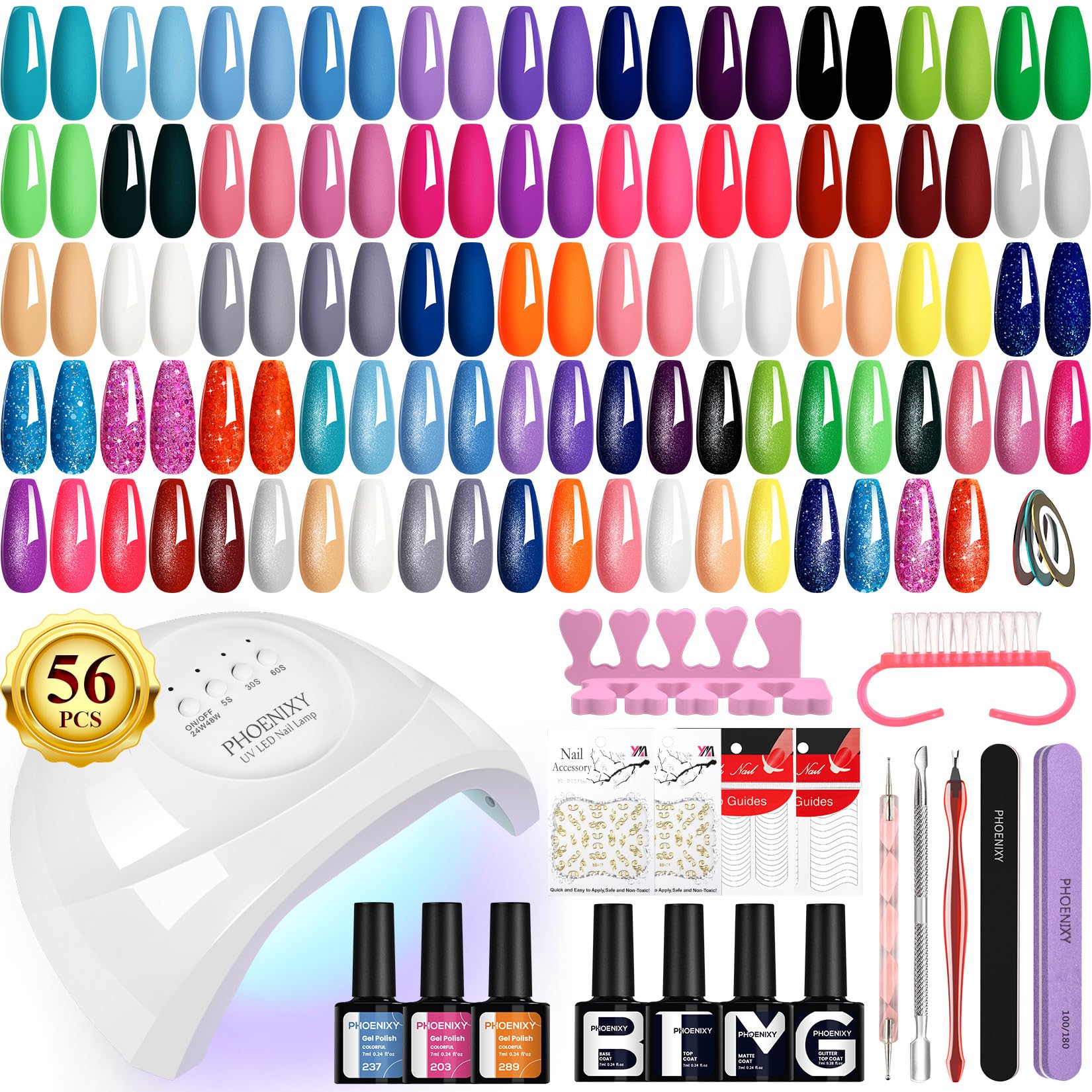 Phoenixy gel nail kit 48W lamp demonstrates fast curing for at-home manicures