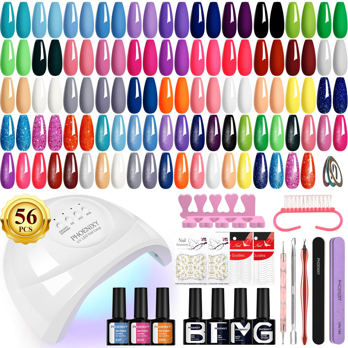 Phoenixy gel nail kit 48W lamp demonstrates fast curing for at-home manicures