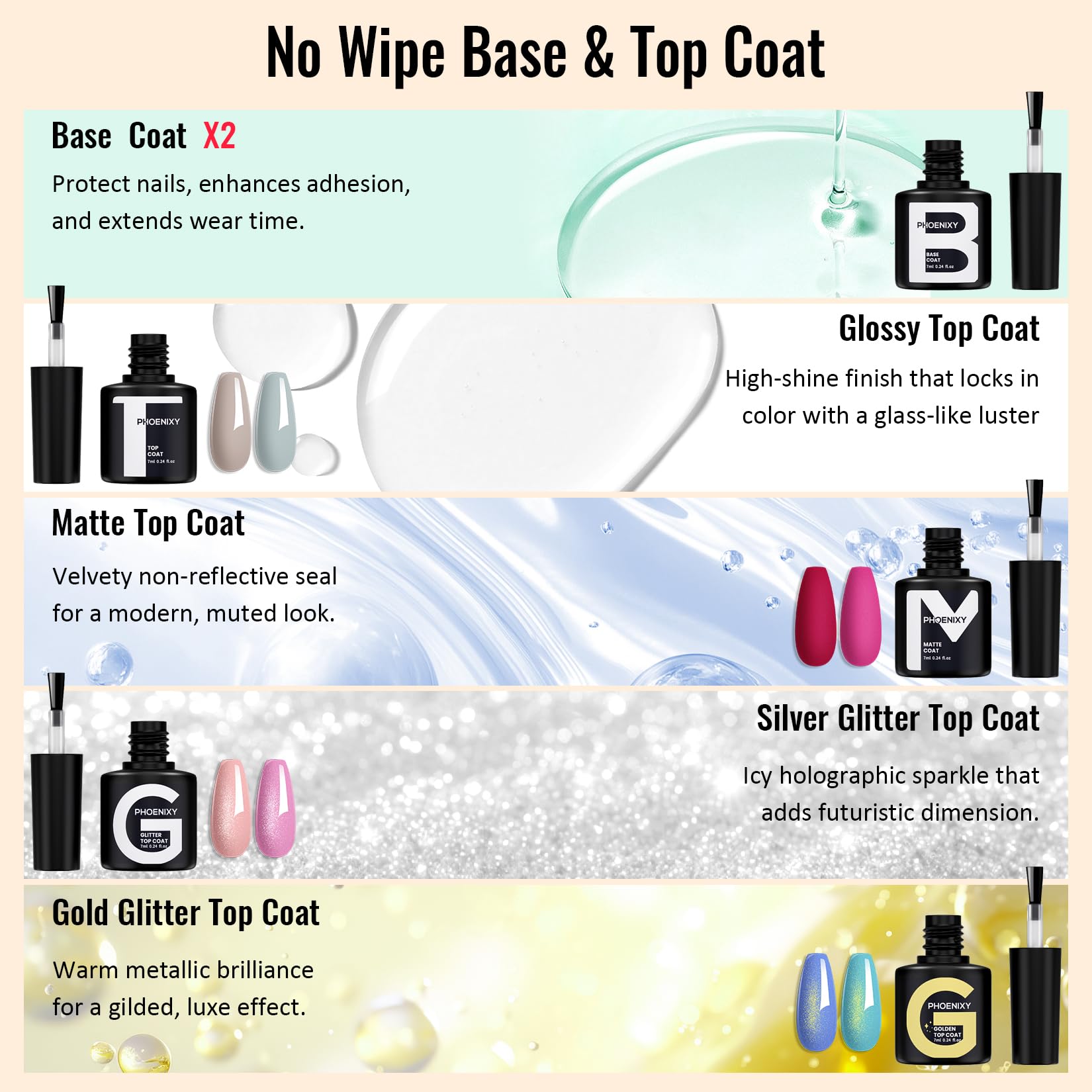 Phoenixy gels require curing under a manicure lamp for lasting results.