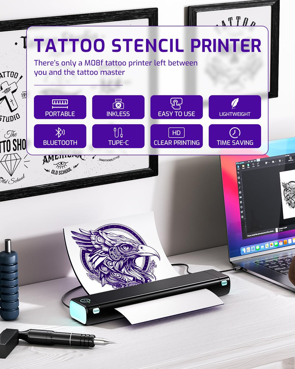 Phomemo M08F Bluetooth setup demonstrates easy wireless pairing for stencil transfers.