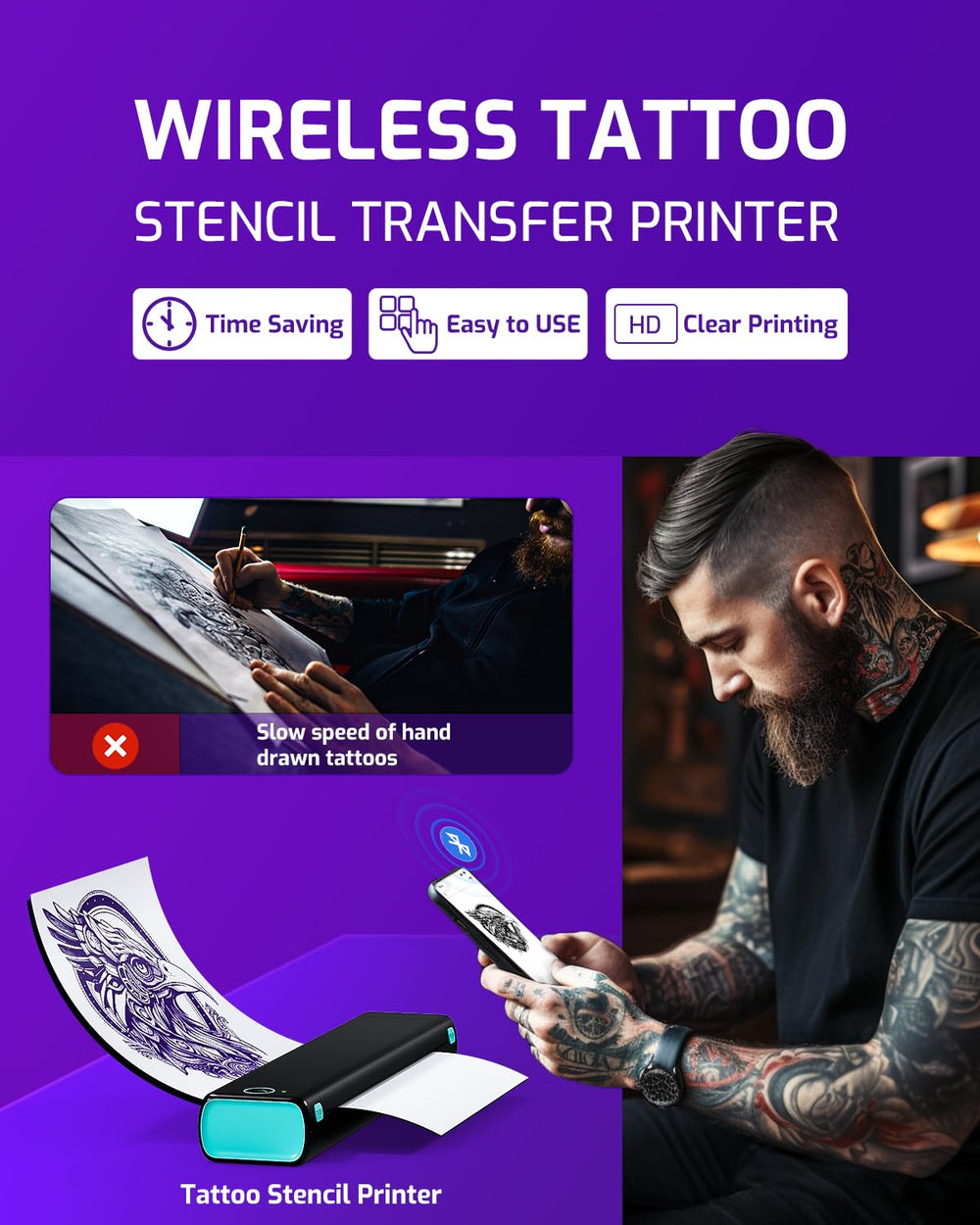 Phomemo M08F built-in 1200mAh battery powers extended printing sessions.
