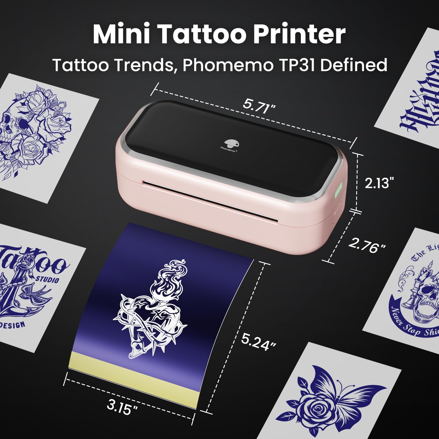 Phomemo TP31 sample-prints highlight crisp lines and clean stencil edges.
