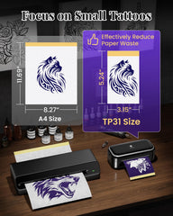 Phomemo TP31 30-sheet transfer paper included for immediate tattoo stencil use.