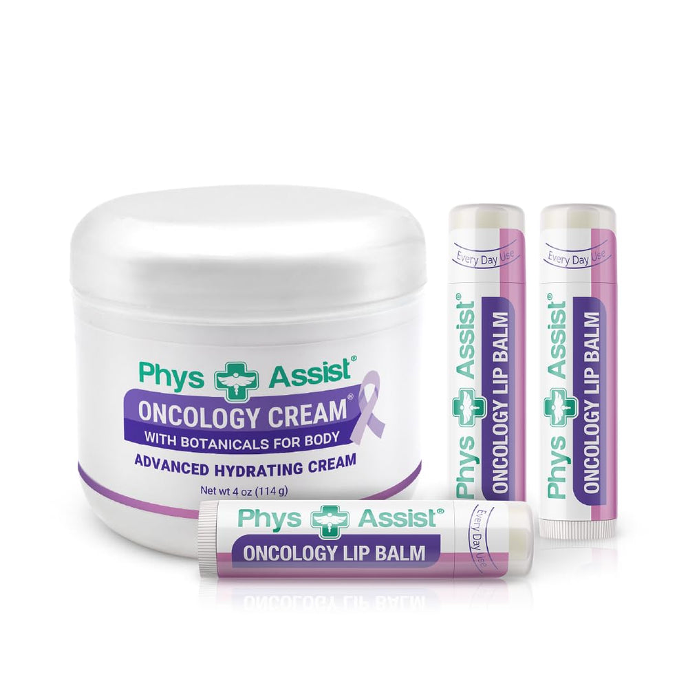 PhysAssist Oncology Cream 4oz bottle highlights soothing hydration for dry, itchy skin.