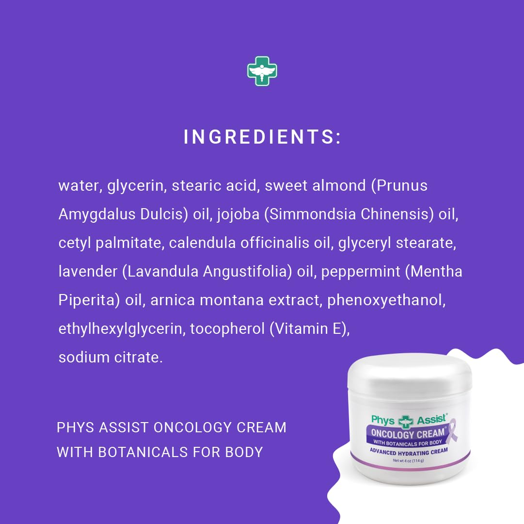 PhysAssist Oncology Cream packaging box emphasizes natural botanicals.
