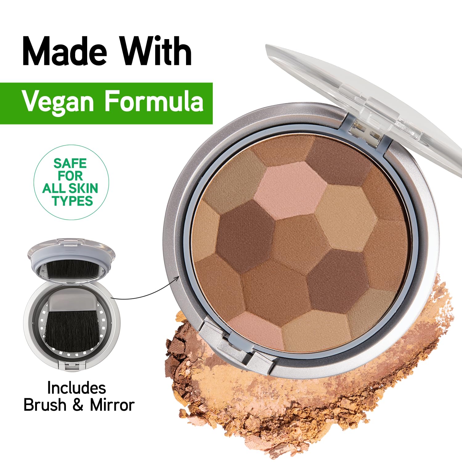 Physicians Formula multi-colored bronzers swatch colors for a soft, natural glow.