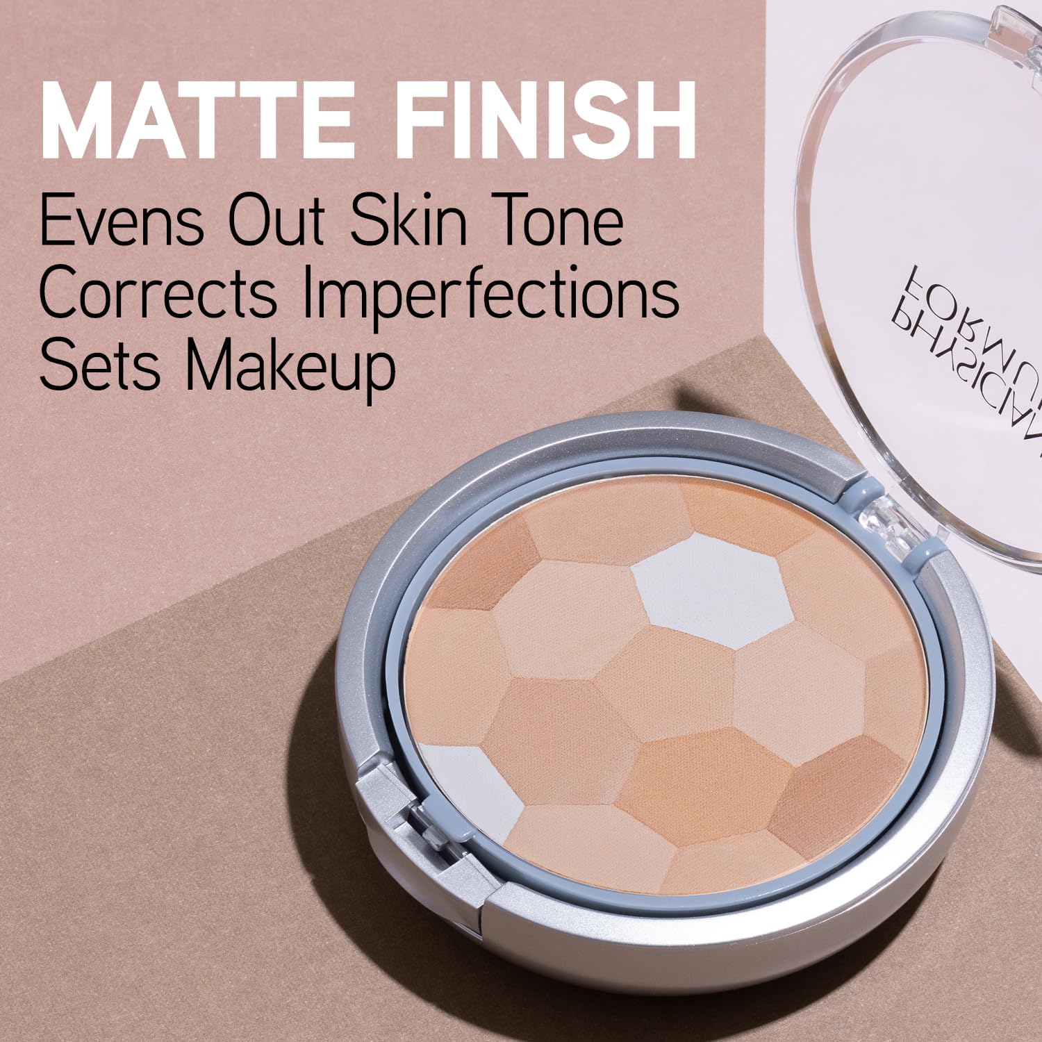 Physicians Formula multi-colored pressed powder corrects undertones while preserving a fresh look.