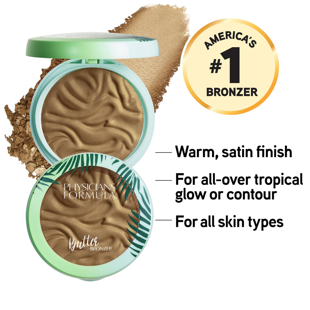 Physicians Formula Murumuru Butter Bronzer application swatch demonstrates creamy texture for smooth blending.