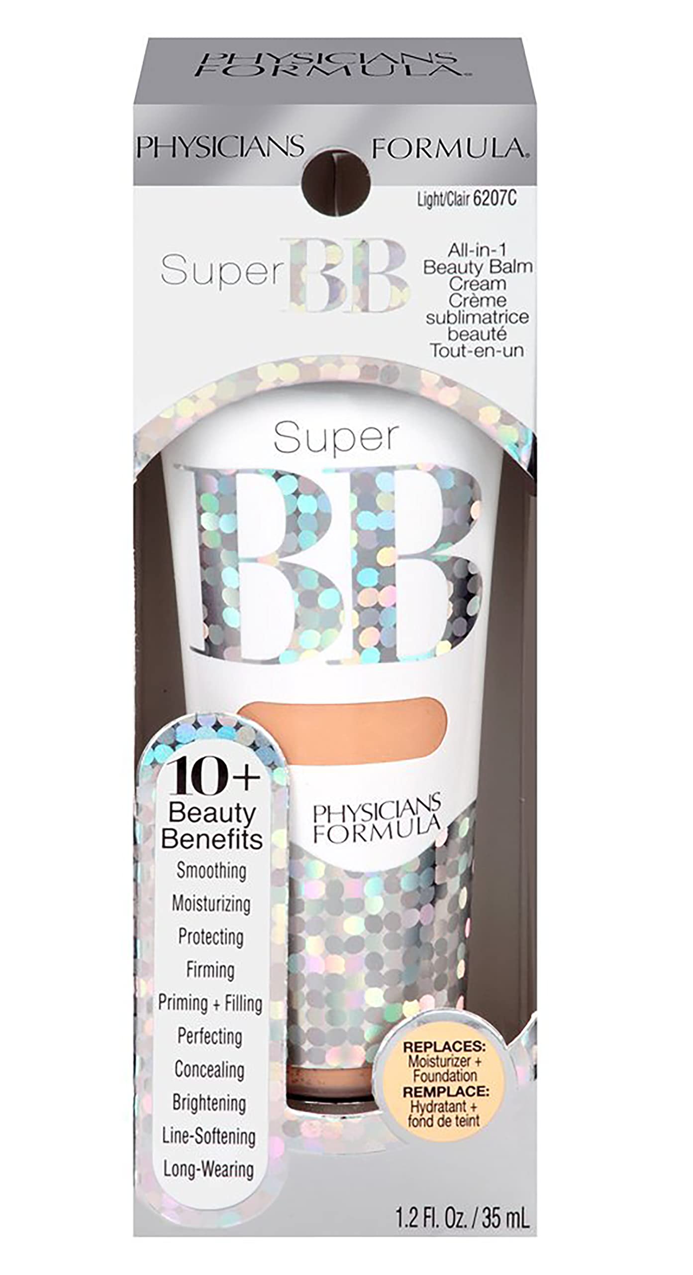 Physicians Formula Super BB Cream swatch on hand, illustrating sheer coverage and natural-toned glow.