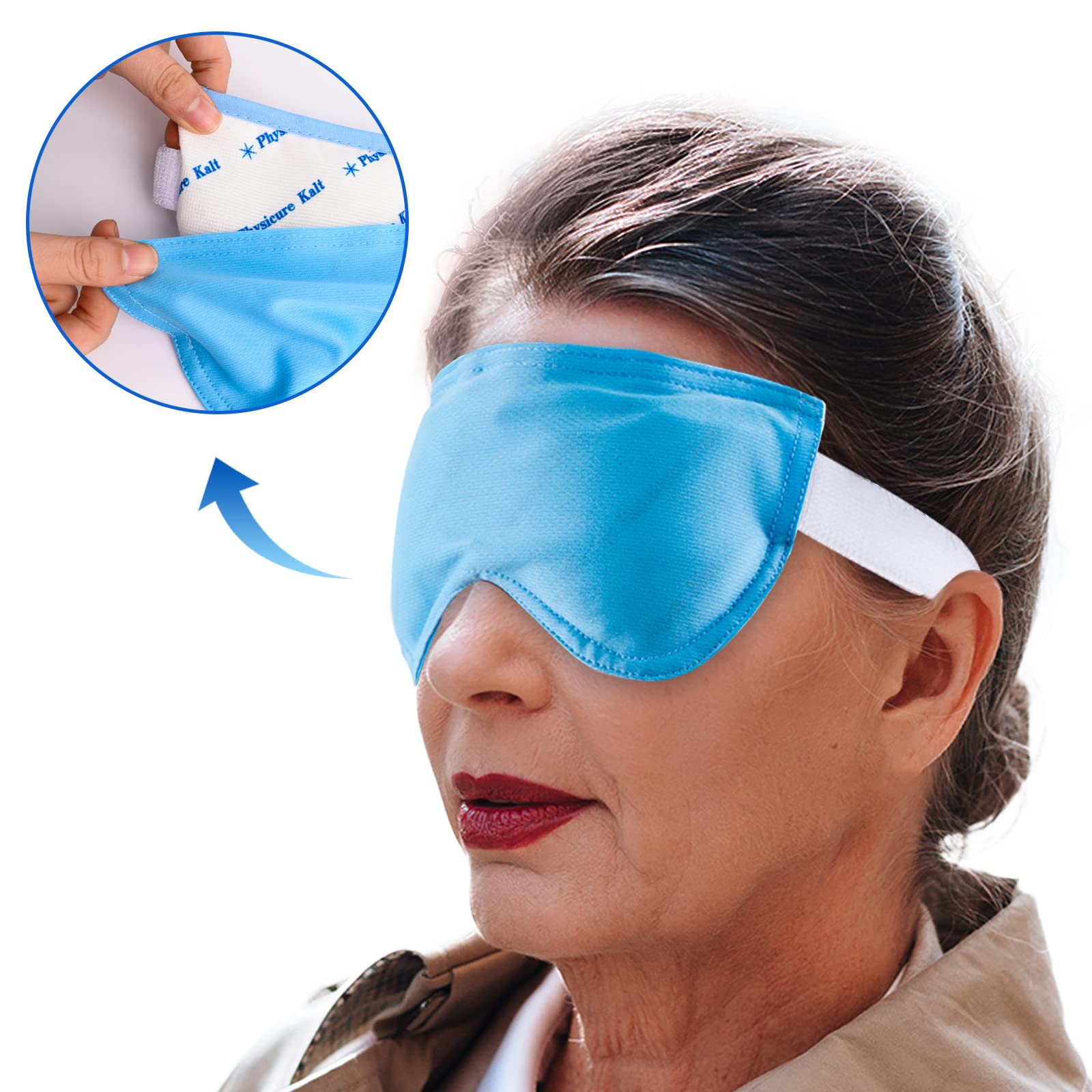 Physicure Kalt eye mask removable cover highlights easy cleaning and reuse.
