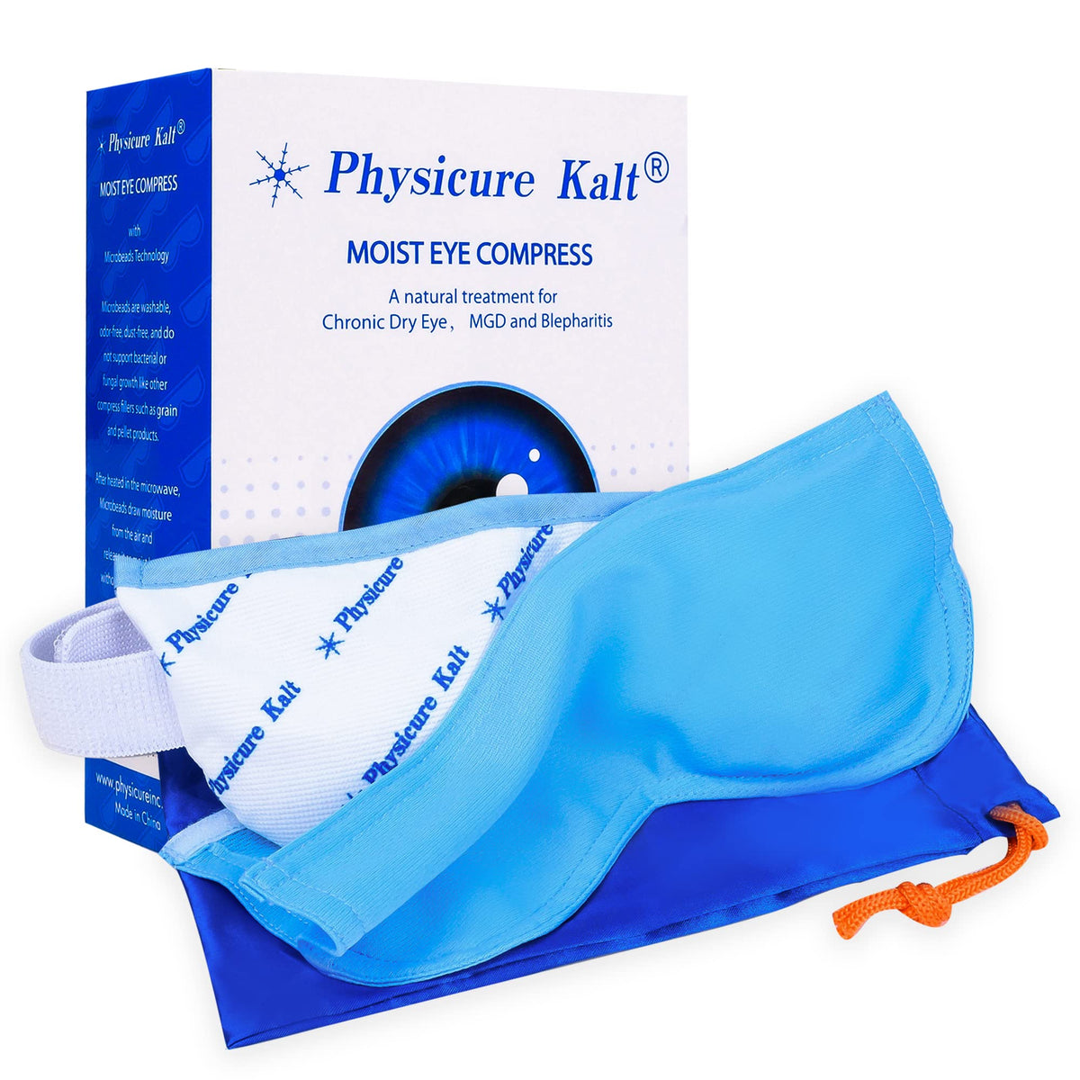 Physicure Kalt heated eye mask packaging signals at-home dry eye relief.