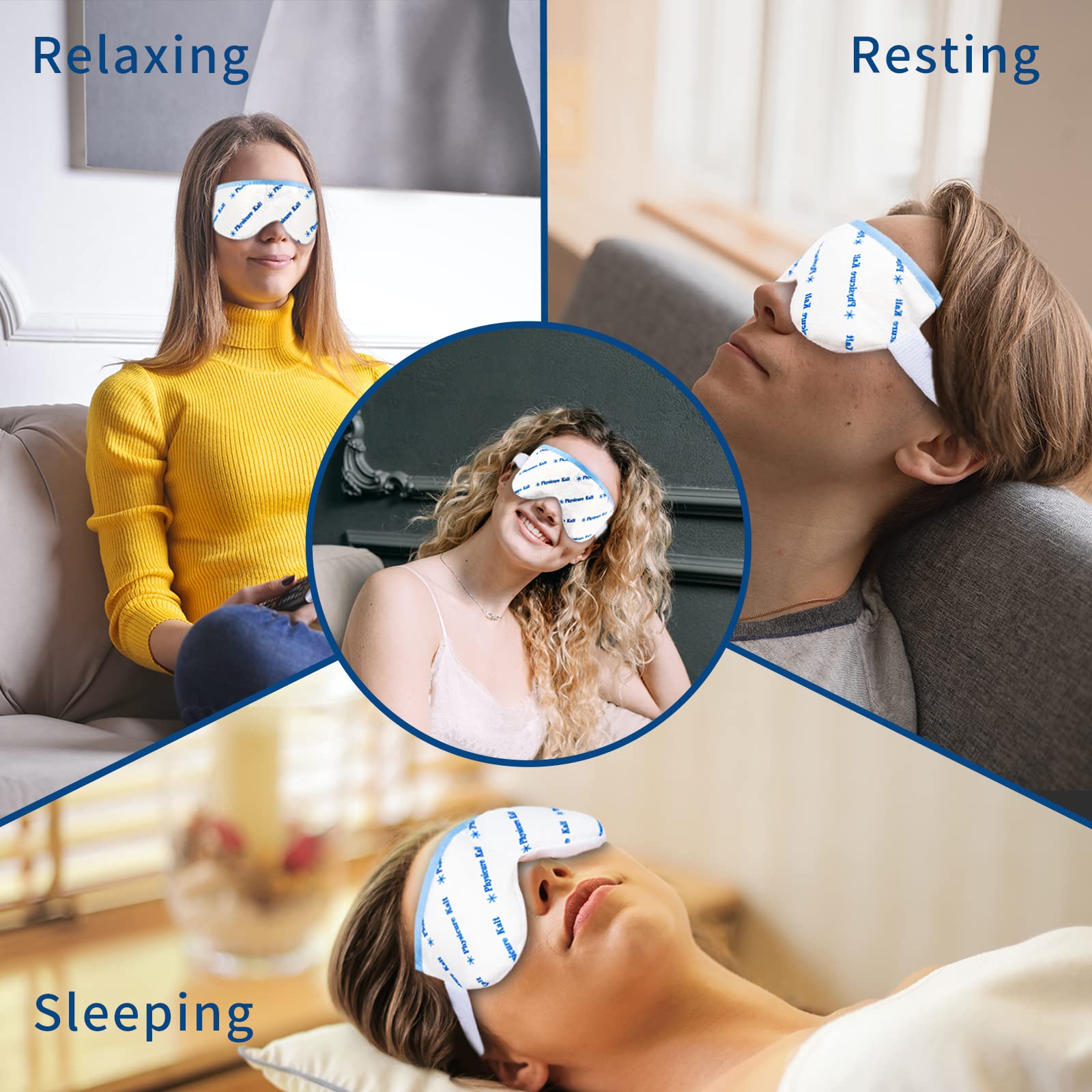 Physicure Kalt relaxed eye mask on eyes delivering soothing home spa-like feel.