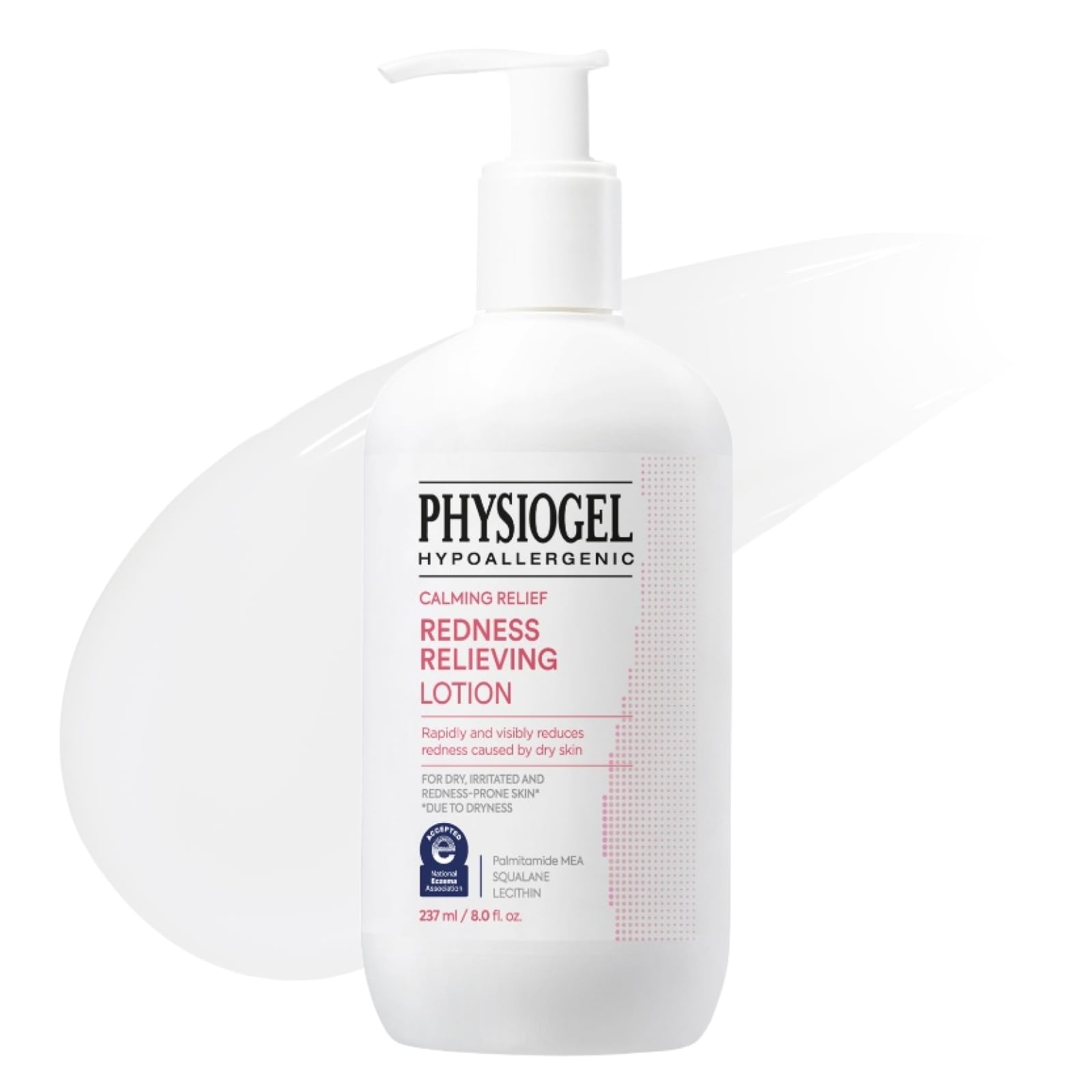 PHYSIOGEL Calming Relief lotion bottle shows redness relief and barrier protection in daily use.