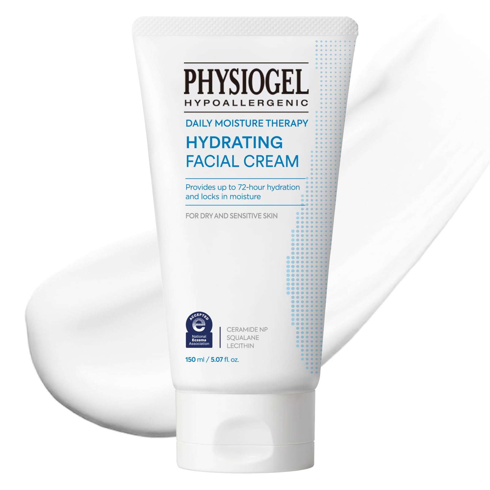 Physiogel daily hydrating cream bottle shows barrier-supporting fragrance-free hydration.