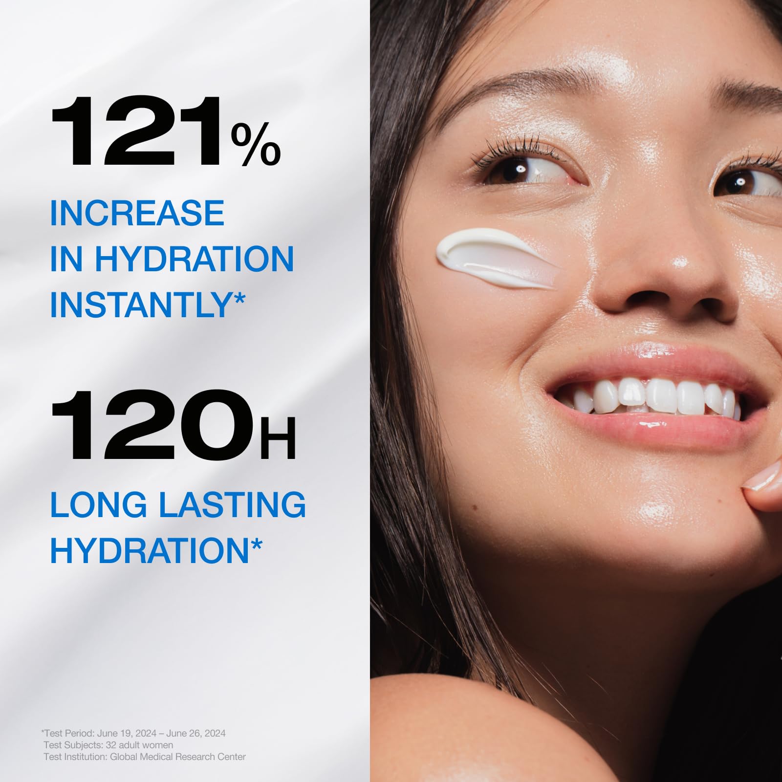 PHYSIOGEL facial moisturizer texture swatch reveals lightweight, hydrating cream