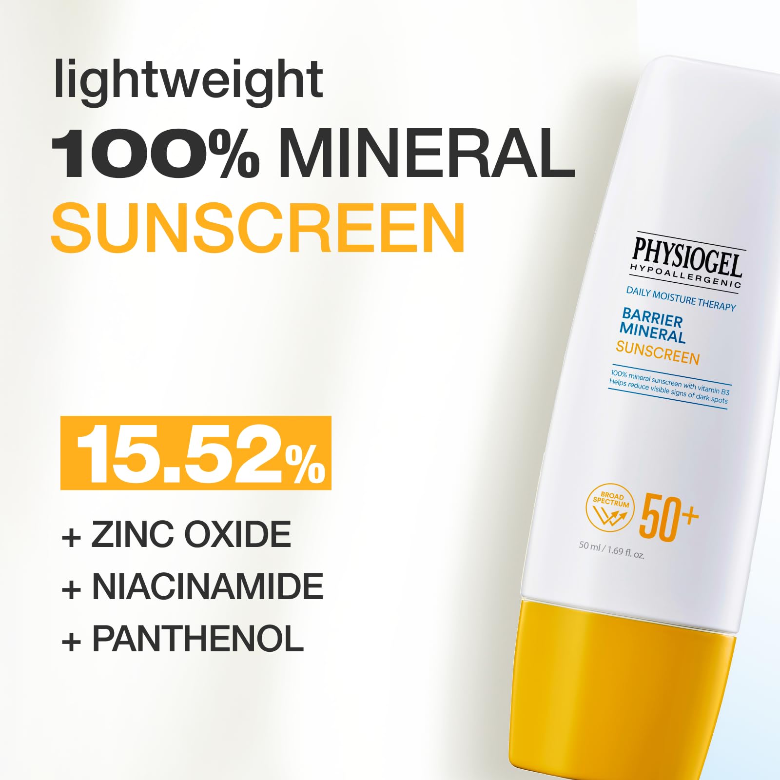 Physiogel reef-friendly formula communicates safe use on oceans and skin.