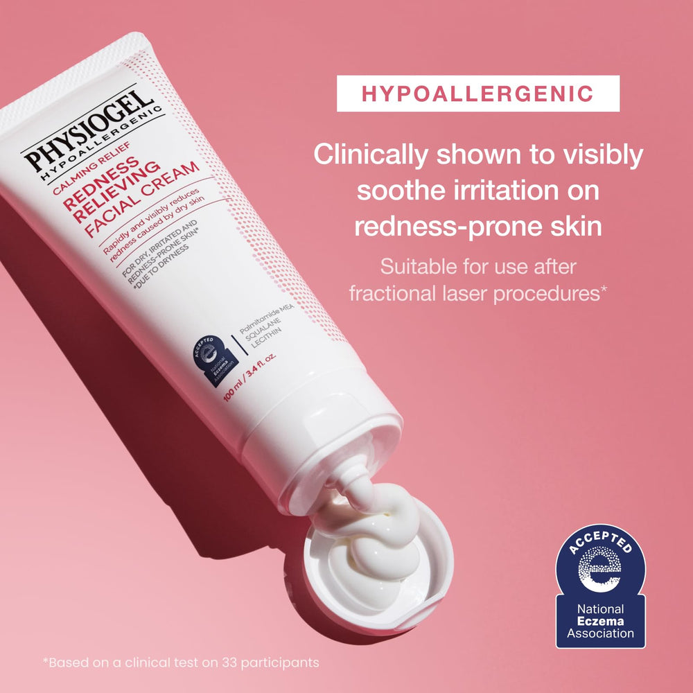 Physiogel redness-reducing-cream texture swirl highlighting ceramide-rich barrier support