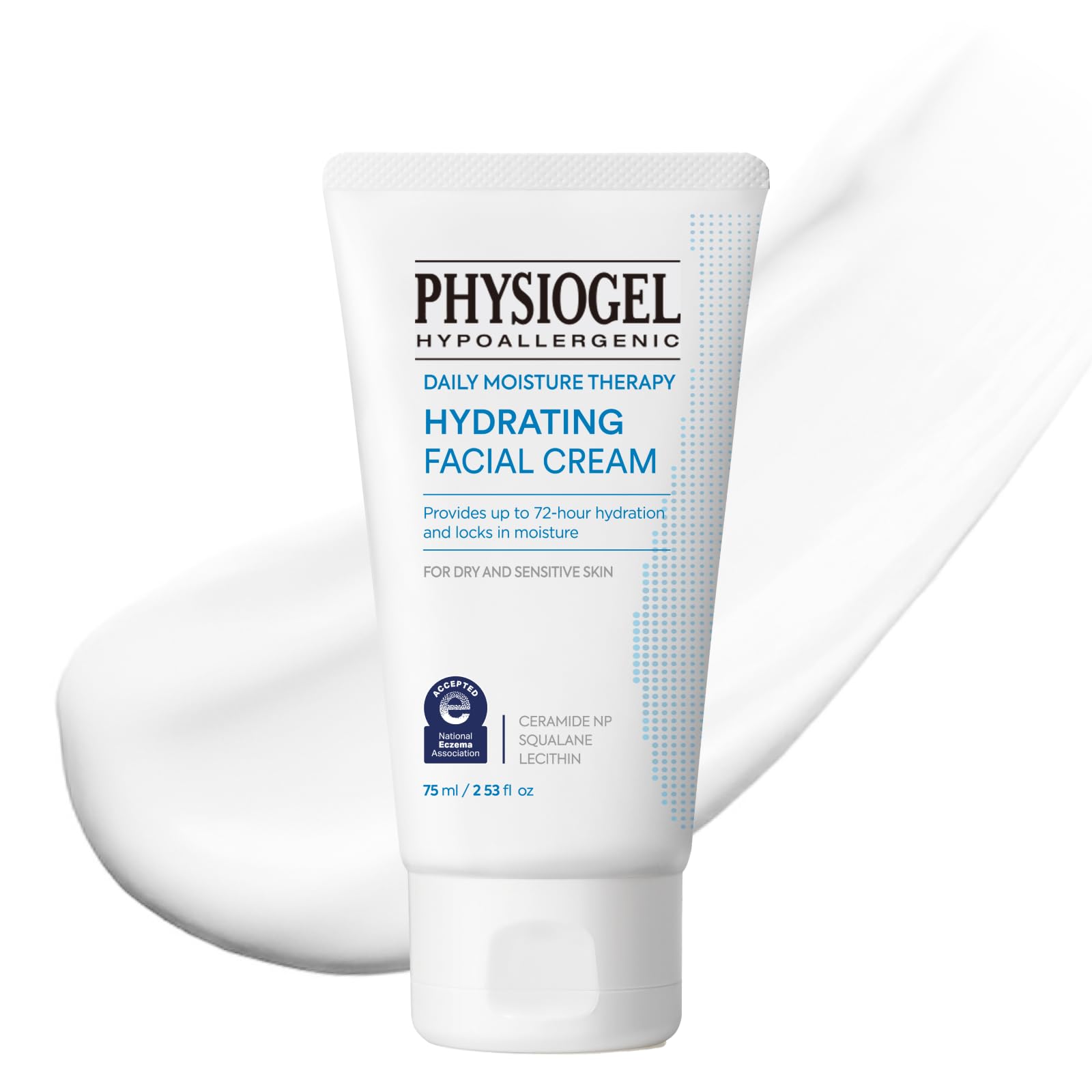 PHYSIOGEL Daily Hydrating Facial Moisturizer jar close-up showing lightweight hydration for sensitive skin.