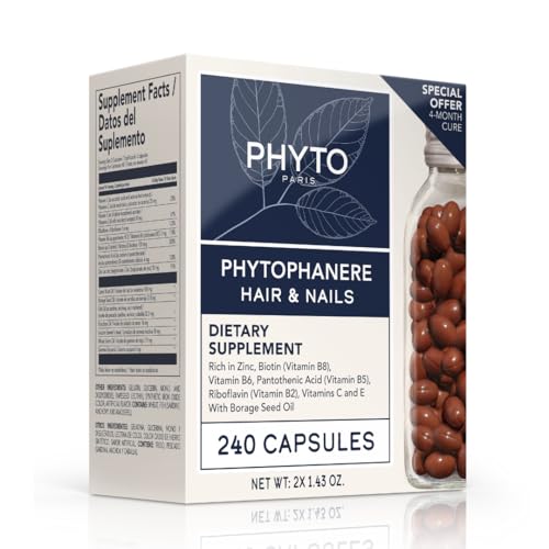 PHYTO Phytophanère capsules close-up highlights antioxidant-rich formula and shine support.