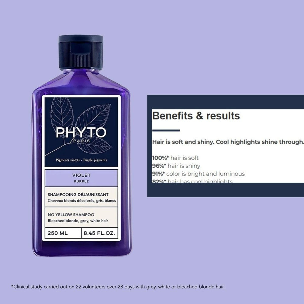 PHYTO Purple No Yellow Shampoo Edelweiss extract protecting hair fiber during cleansing.
